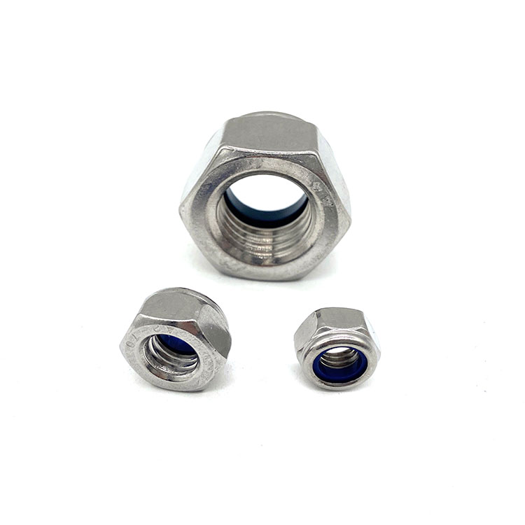 Tuerca de seguridad hexagonal de nailon 304 316 de acero inoxidable hexagonal DIN985 M4